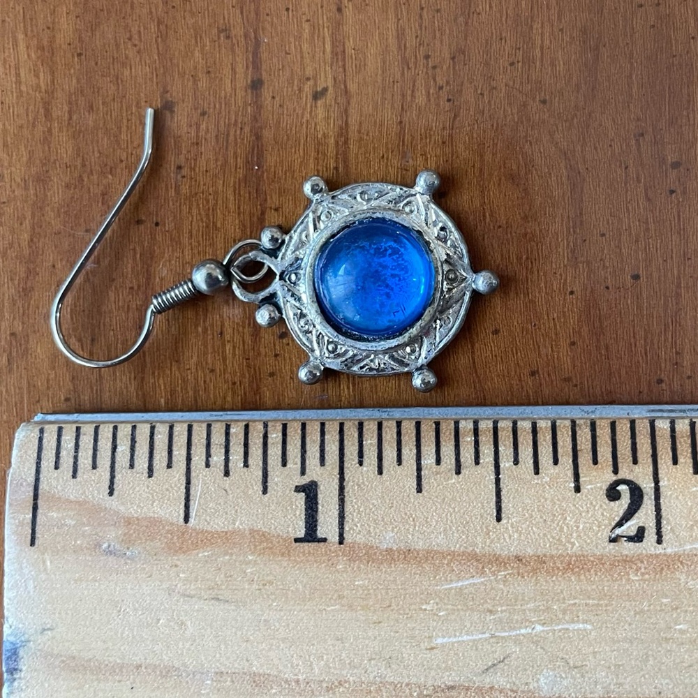 Vintage 1980s Blue Glass Drop Earrings - Picture 4 of 4